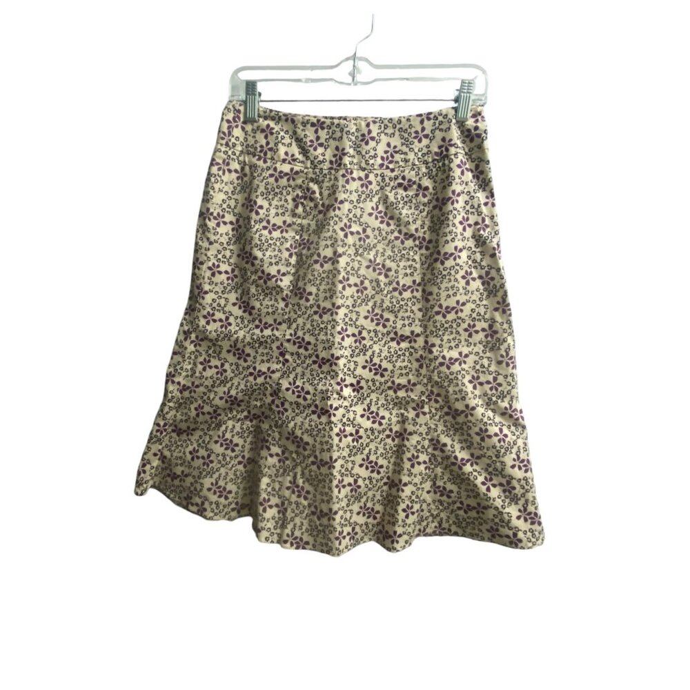 Vtg Y2K GAP Floral Midi Skirt - Purple & Cream Petite A-Line - Size 2
